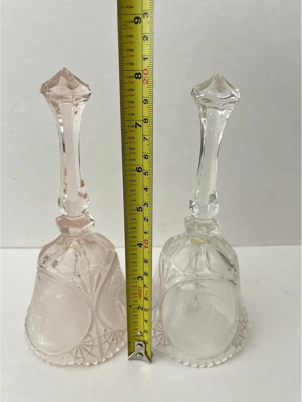 Lot of 2 Gorgeous Glass Lead Crystal Bell - Clear And Pink Tone